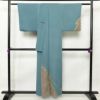 付け下げ 正絹 木の葉・植物柄 袷仕立て 身丈155.5cm 裄丈66cm 箔 共八掛 附下 着物 青・紺_画像2