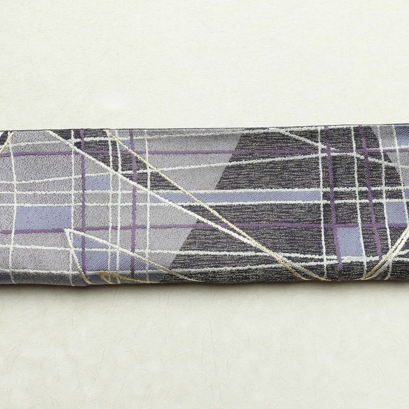 袋帯 六通柄 きもの志麻 岩下志麻 良品 フォーマル用 正絹 チェック・格子柄 紫・藤色_画像16