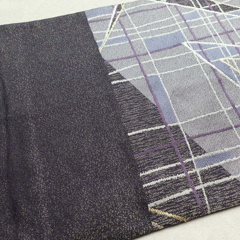 袋帯 六通柄 きもの志麻 岩下志麻 良品 フォーマル用 正絹 チェック・格子柄 紫・藤色_画像17