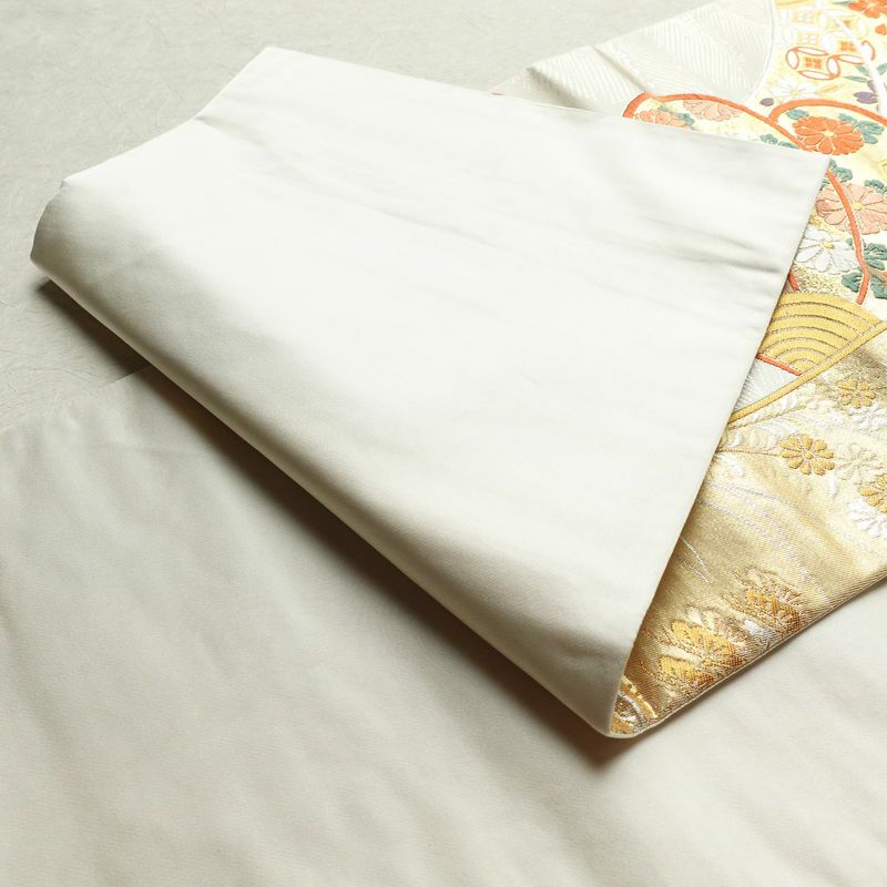 袋帯 六通柄 フォーマル用 正絹 古典柄 箔 菊 波 クリーム_画像11