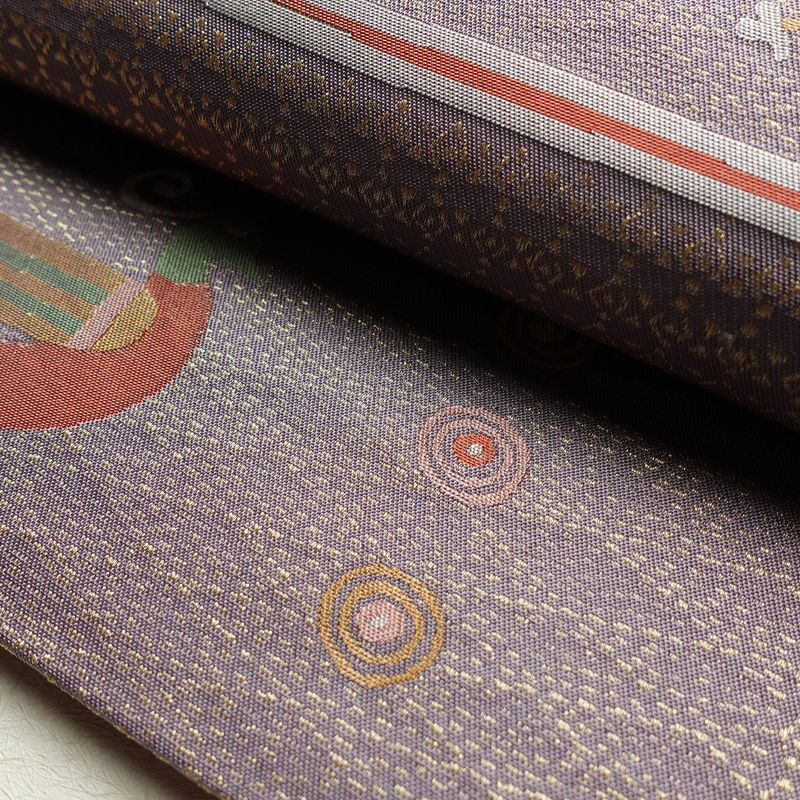 袋帯 六通柄 フォーマル用 正絹 人物・動物柄 紫・藤色_画像8