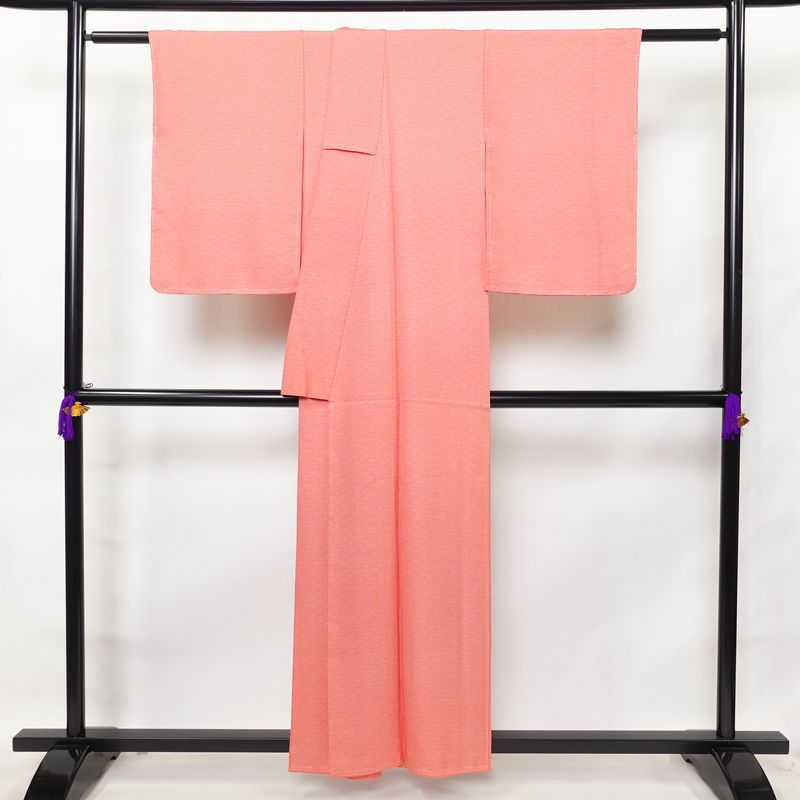 小紋 良品 鮫小紋 しつけ糸付き 正絹 古典柄 袷仕立て 身丈156.5cm 裄丈63.5cm 共八掛 小紋着物 橙_画像2