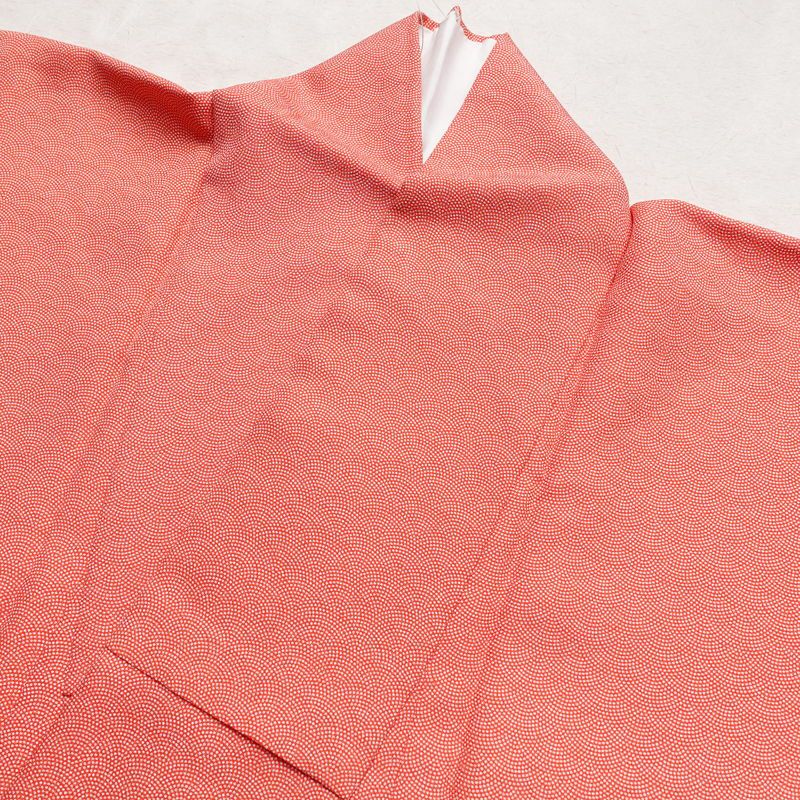 小紋 良品 鮫小紋 しつけ糸付き 正絹 古典柄 袷仕立て 身丈156.5cm 裄丈63.5cm 共八掛 小紋着物 橙_画像14