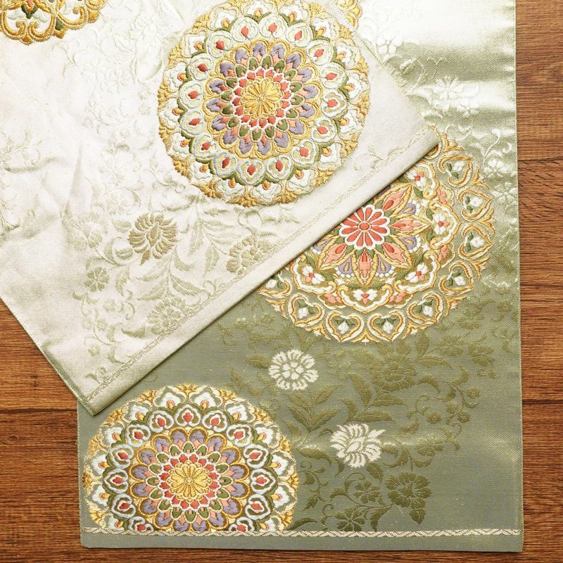 袋帯 六通柄 フォーマル用 正絹 幾何学柄・抽象柄 箔 緑・うぐいす色_画像14