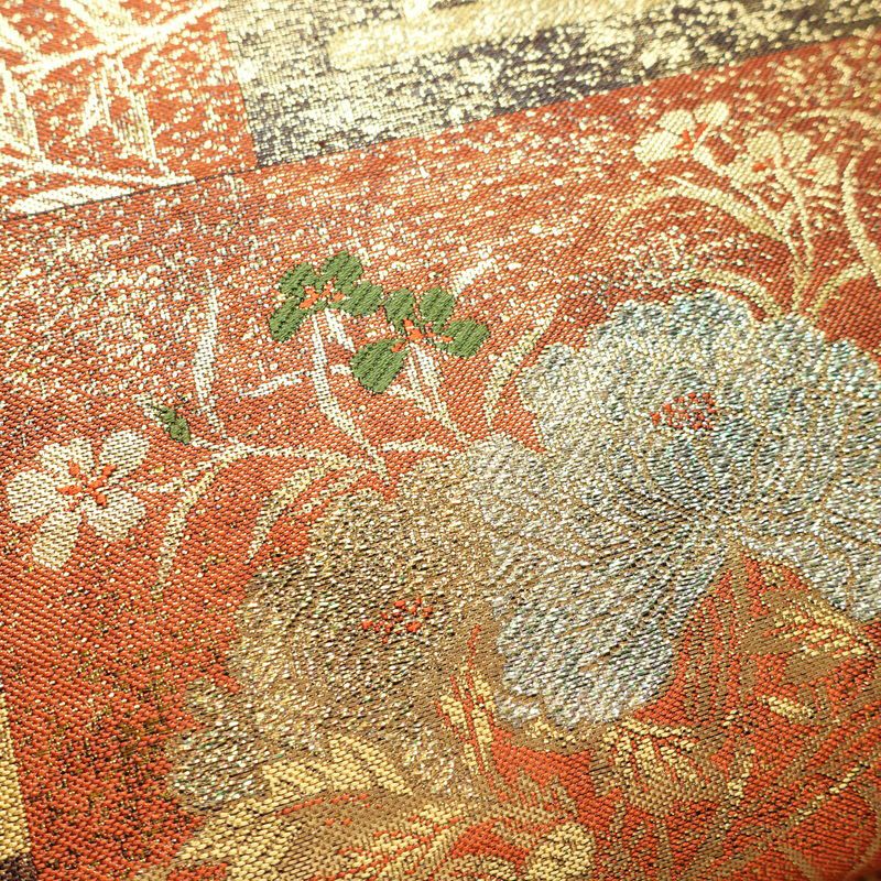 袋帯 佐賀錦本金箔 月匠苑 六通柄 美品 フォーマル用 正絹 古典柄 箔 橙_画像6