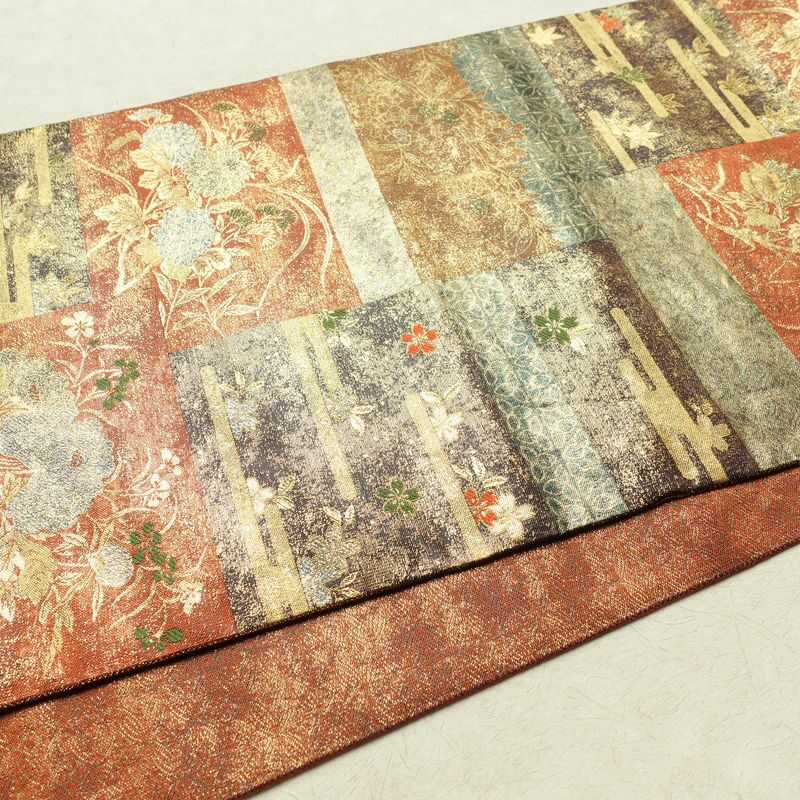 袋帯 佐賀錦本金箔 月匠苑 六通柄 美品 フォーマル用 正絹 古典柄 箔 橙_画像12