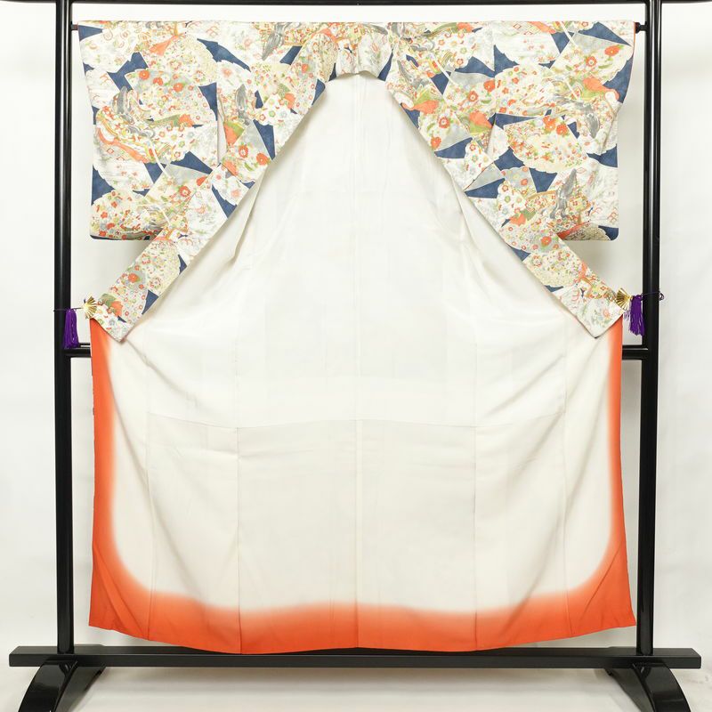 小紋 良品 正絹 人物・動物柄 袷仕立て 身丈155.5cm 裄丈66cm 金彩 小紋着物 青・紺_画像3