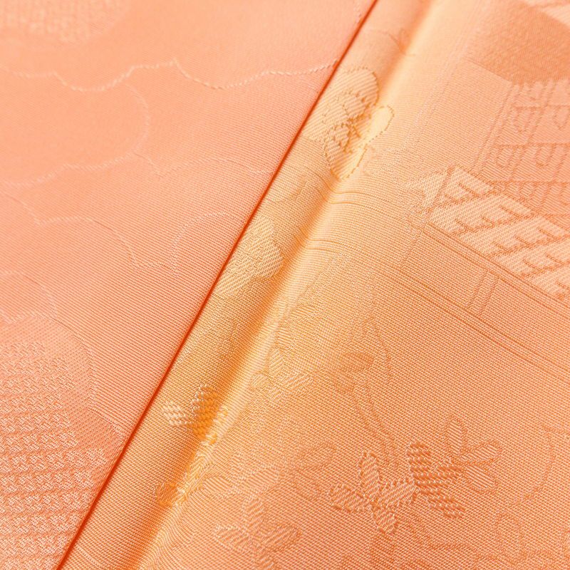 色無地 一つ紋付き 正絹 古典柄 袷仕立て 身丈158.5cm 裄丈65cm 一部しつけ糸付き ぼかし 橙_画像7