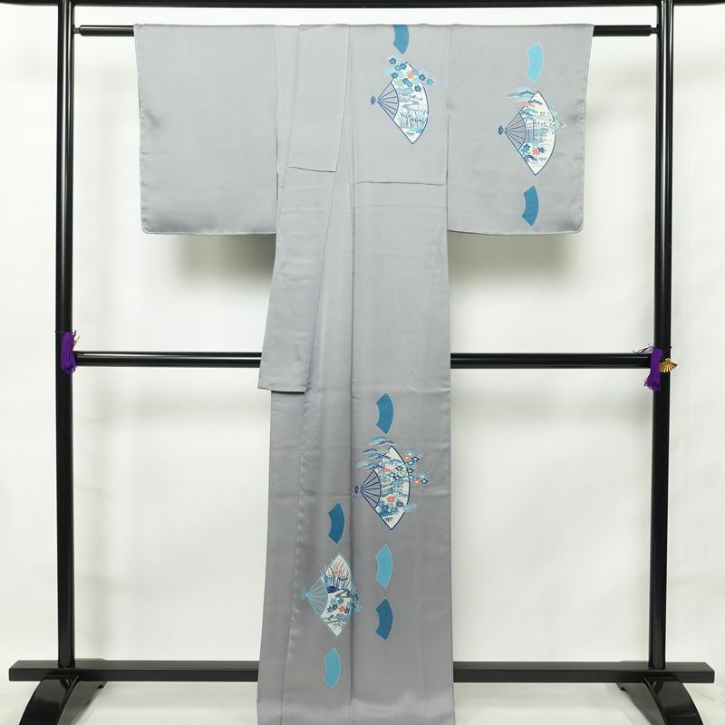 付け下げ 良品 田畑喜八 落款入り しつけ糸付き 正絹 古典柄 袷仕立て 身丈163.5cm 裄丈65.5cm 附下 着物 箔 青・紺_画像2