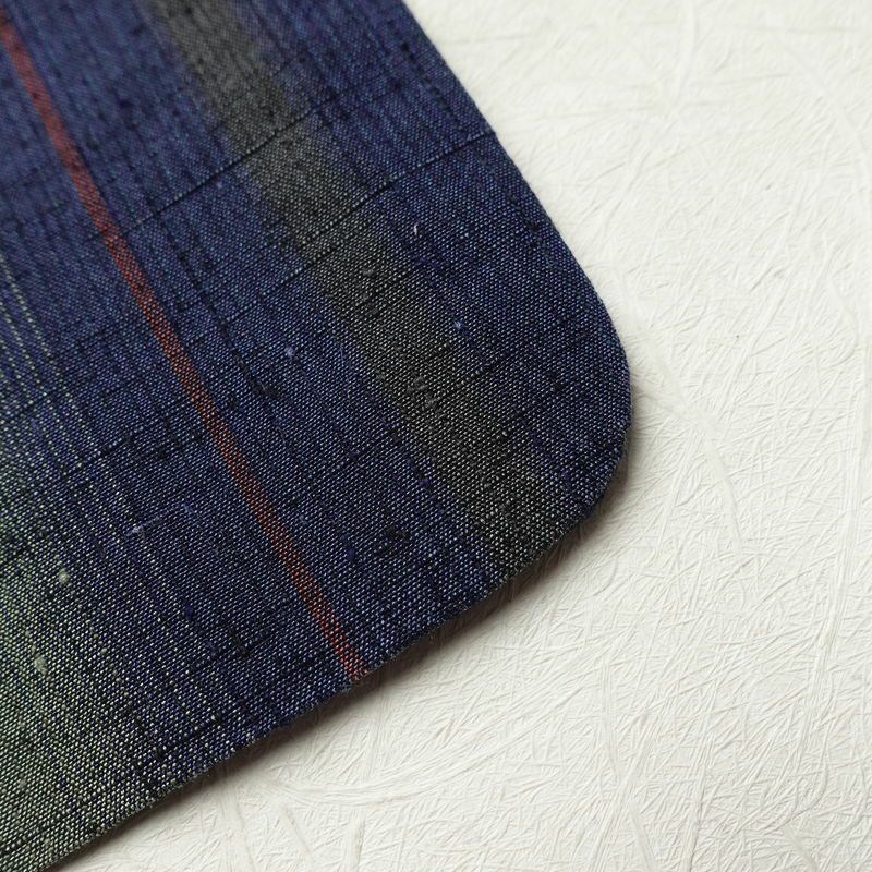 紬 正絹 縞柄・線柄 袷仕立て 身丈163.5cm 裄丈66.5cm 紬着物 青・紺_画像12