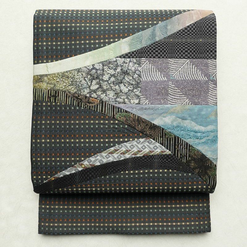 袋帯 太鼓柄 良品 一般用 正絹 幾何学柄・抽象柄 グレー_画像1