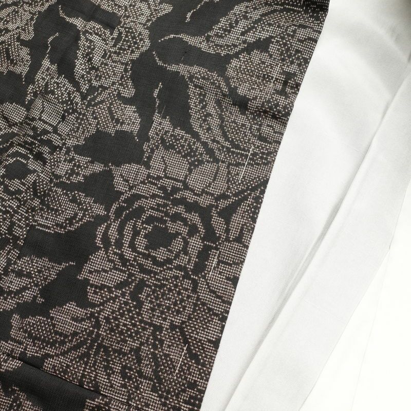 紬 しつけ糸付き 正絹 花柄 袷仕立て 身丈156cm 裄丈66.5cm 紬着物 黒_画像16