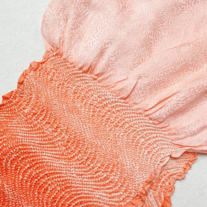 帯揚げ 良品 絞り 正絹 菊 ぼかし 流水・波柄 おびあげ 赤・朱_画像7