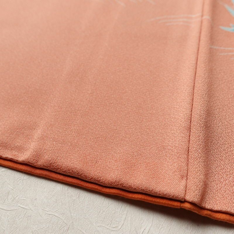 付け下げ 正絹 古典柄 袷仕立て 身丈159.5cm 裄丈64.5cm 着物 刺繍 橙_画像9