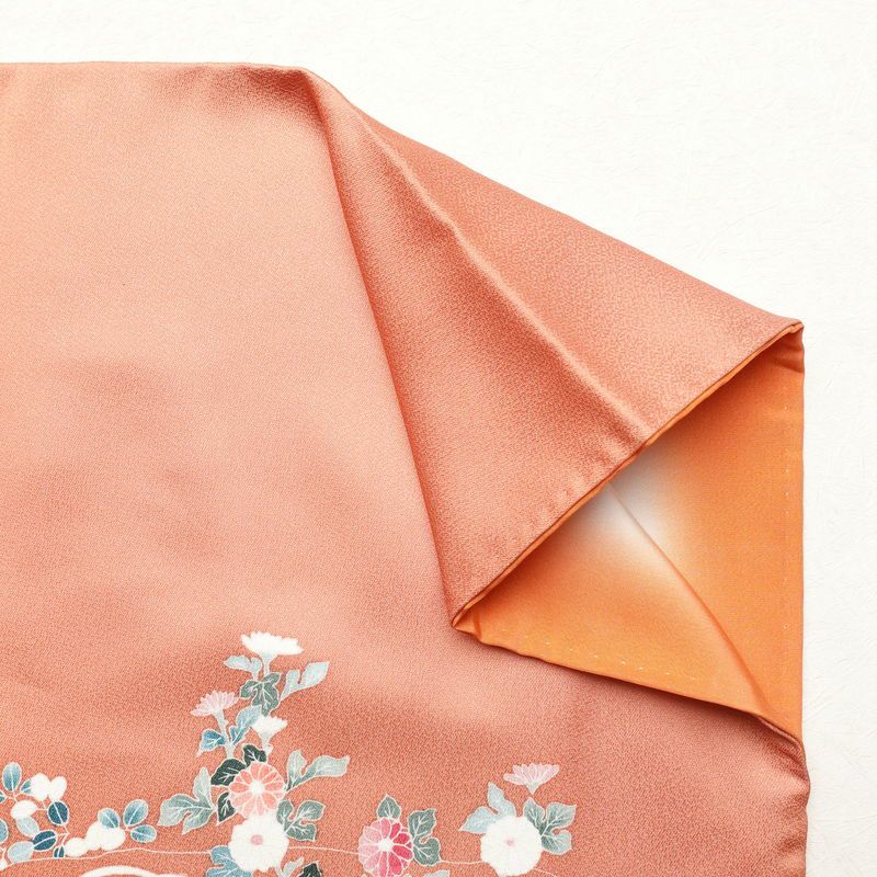 付け下げ 正絹 古典柄 袷仕立て 身丈159.5cm 裄丈64.5cm 着物 刺繍 橙_画像13