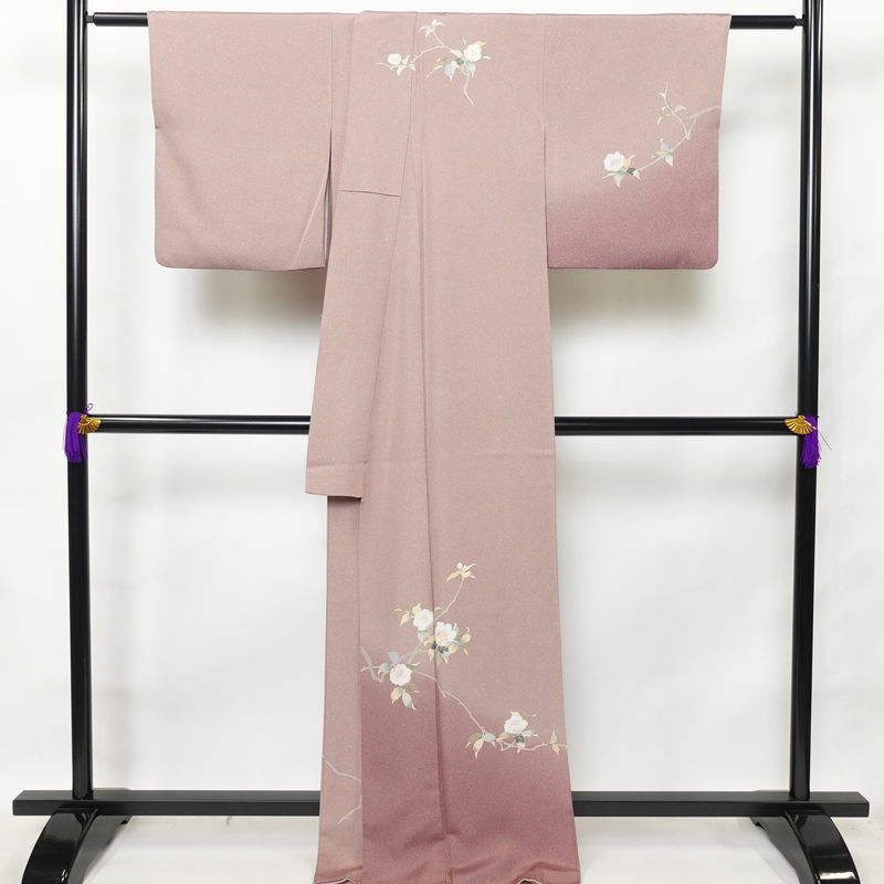 訪問着 良品 正絹 花柄 袷仕立て 身丈168cm 裄丈68cm フォーマル 着物 ピンク_画像2