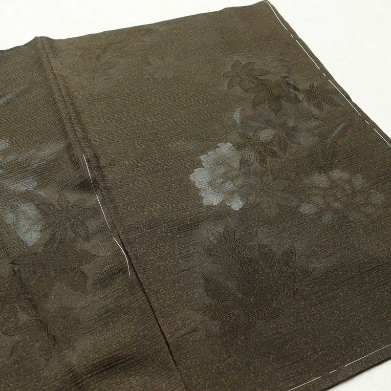 付け下げ しつけ糸付き 正絹 木の葉・植物柄 袷仕立て 身丈159cm 裄丈68cm 附下 着物 茶_画像11