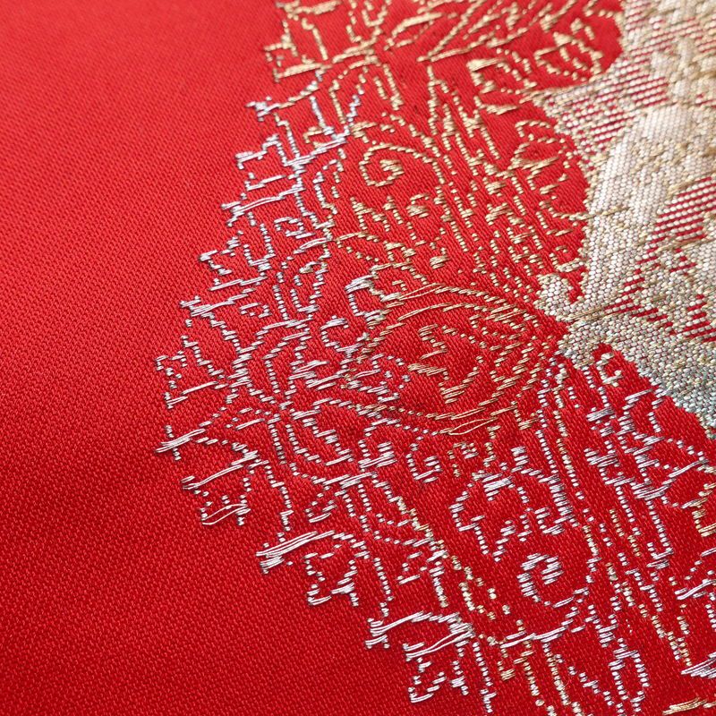 名古屋帯 太鼓柄 ポリエステル 幾何学柄・抽象柄 名古屋仕立て 赤・朱_画像4