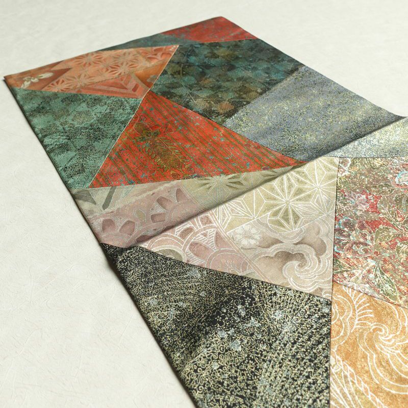 袋帯 本場大島紬 全通柄 良品 証紙あり 切嵌 切りばめ フォーマル用 正絹 古典柄 箔 多色使い_画像17