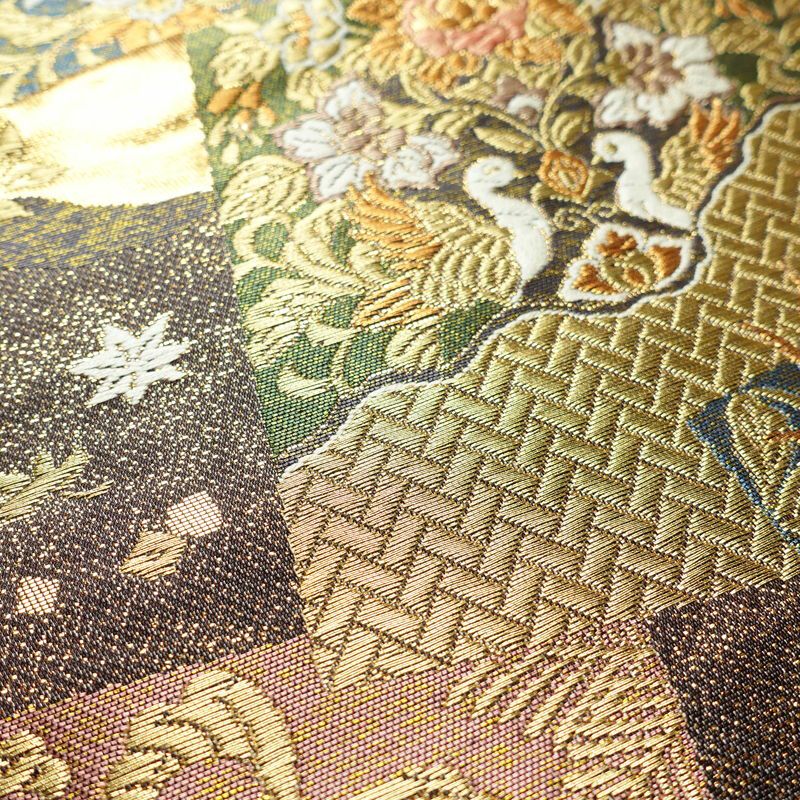 袋帯 六通柄 フォーマル用 正絹 古典柄 箔 茶_画像6