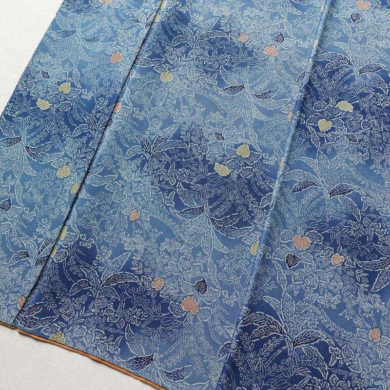 小紋 縮緬 正絹 木の葉・植物柄 袷仕立て 身丈157cm 裄丈63.5cm 小紋着物 青・紺_画像4