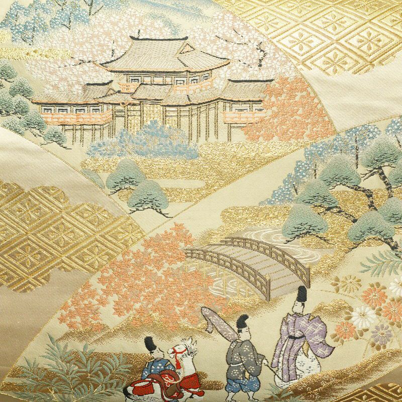 袋帯 六通柄 平安蒔絵 フォーマル用 正絹 古典柄 箔 ベージュ_画像2