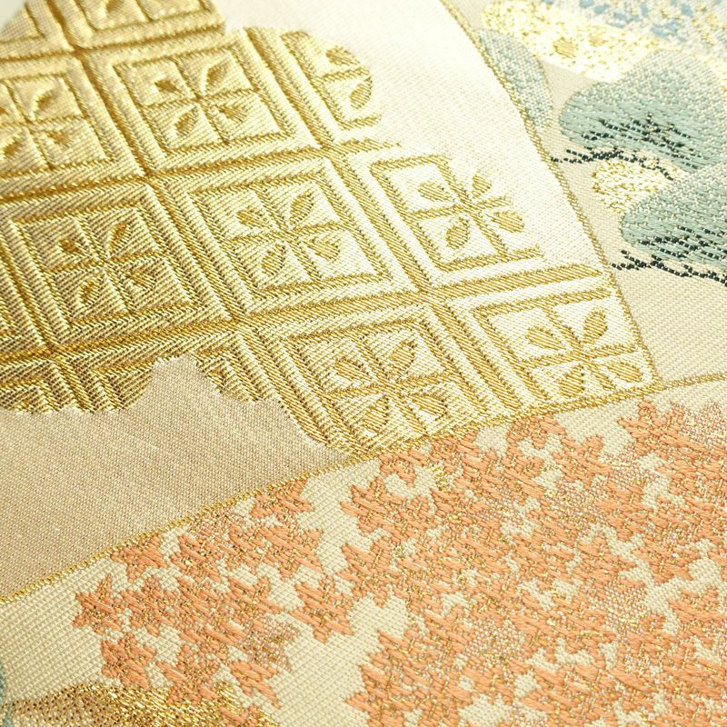 袋帯 六通柄 平安蒔絵 フォーマル用 正絹 古典柄 箔 ベージュ_画像5