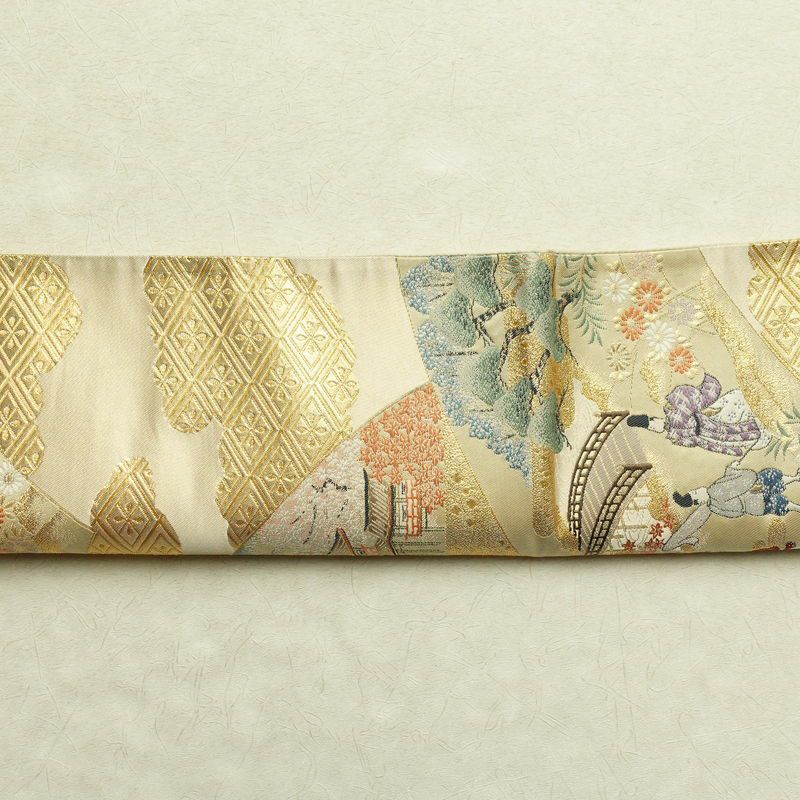 袋帯 六通柄 平安蒔絵 フォーマル用 正絹 古典柄 箔 ベージュ_画像12