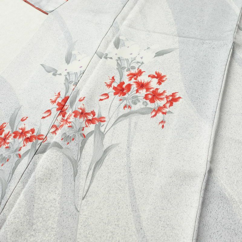 小紋 しつけ糸付き 正絹 花柄 袷仕立て 身丈161cm 裄丈65cm 小紋着物 グレー_画像5