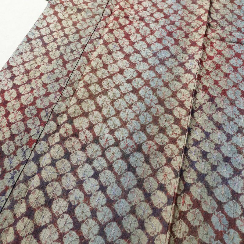 小紋 良品 紬地 絞り 正絹 古典柄 袷仕立て 身丈151.5cm 裄丈65cm 紬生地 小豆・エンジ_画像5