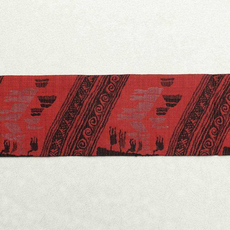 名古屋帯 六通柄 正絹 幾何学柄・抽象柄 名古屋仕立て 赤・朱_画像12