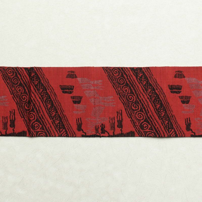 名古屋帯 六通柄 正絹 幾何学柄・抽象柄 名古屋仕立て 赤・朱_画像13