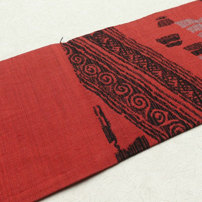 名古屋帯 六通柄 正絹 幾何学柄・抽象柄 名古屋仕立て 赤・朱_画像14