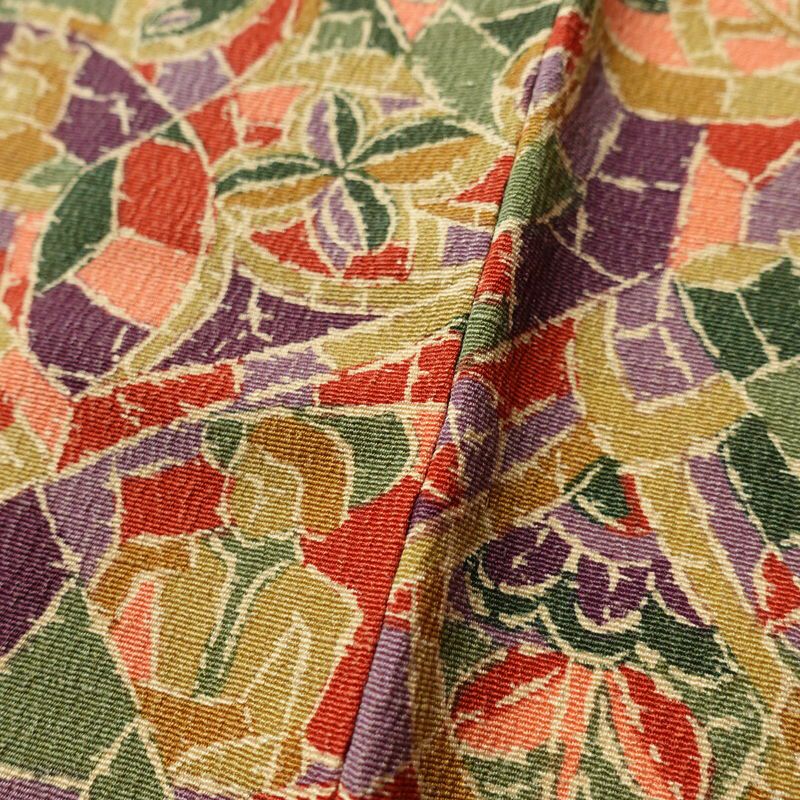 小紋 良品 縮緬 総柄 正絹 幾何学柄・抽象柄 袷仕立て 身丈161cm 裄丈64.5cm 小紋着物 多色使い_画像8