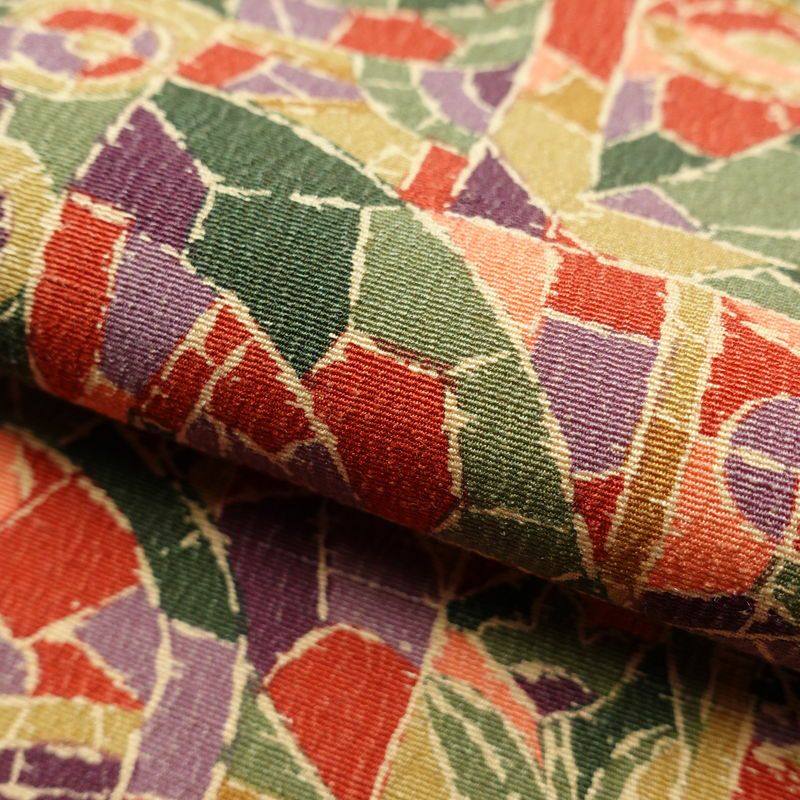 小紋 良品 縮緬 総柄 正絹 幾何学柄・抽象柄 袷仕立て 身丈161cm 裄丈64.5cm 小紋着物 多色使い_画像19