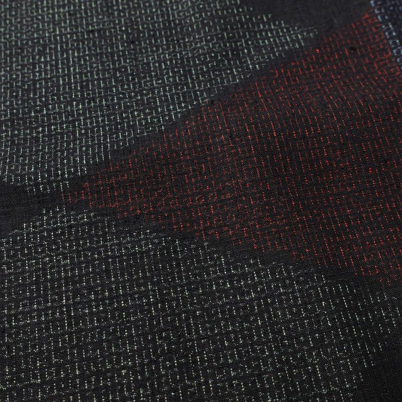 紬 正絹 幾何学柄・抽象柄 袷仕立て 身丈156cm 裄丈63.5cm 多色使い_画像6