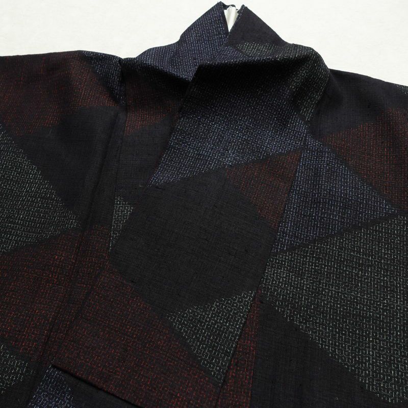 紬 正絹 幾何学柄・抽象柄 袷仕立て 身丈156cm 裄丈63.5cm 多色使い_画像11
