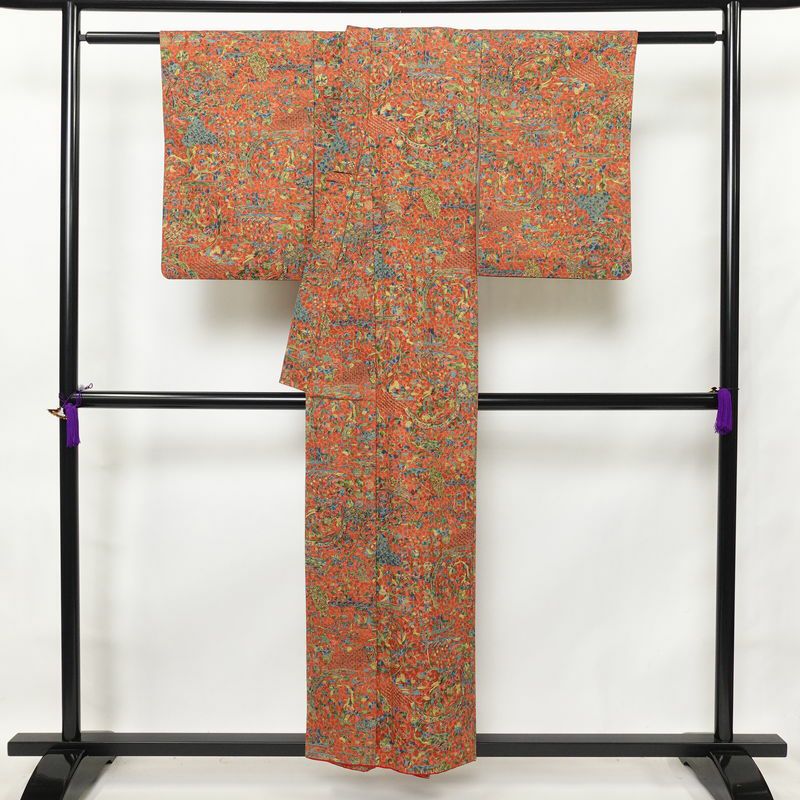 紬 良品 後染め 正絹 幾何学柄・抽象柄 袷仕立て 身丈153cm 裄丈64cm 茶_画像2