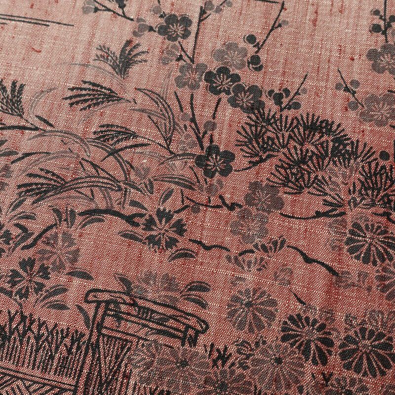 紬 良品 小紋柄 正絹 風景柄 袷仕立て 身丈159.5cm 裄丈64cm ピンク_画像6