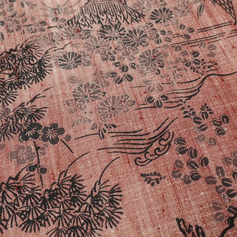 紬 良品 小紋柄 正絹 風景柄 袷仕立て 身丈159.5cm 裄丈64cm ピンク_画像7