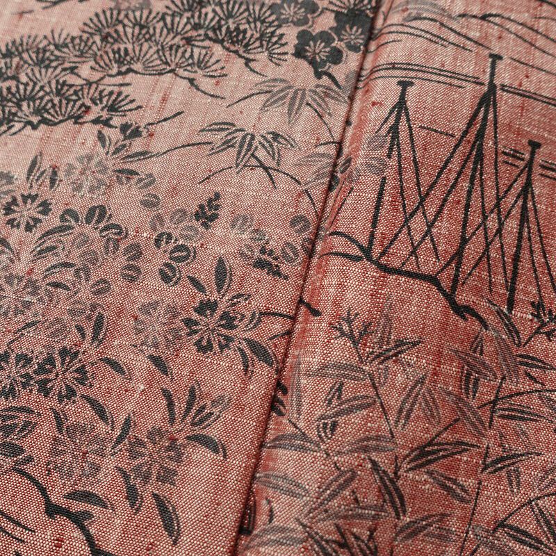 紬 良品 小紋柄 正絹 風景柄 袷仕立て 身丈159.5cm 裄丈64cm ピンク_画像8