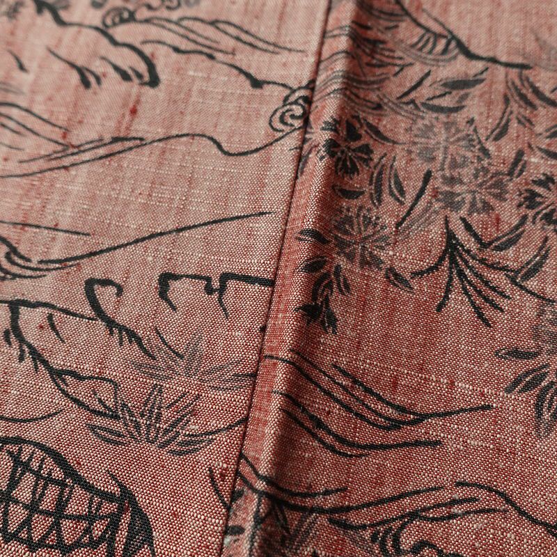 紬 良品 小紋柄 正絹 風景柄 袷仕立て 身丈159.5cm 裄丈64cm ピンク_画像9