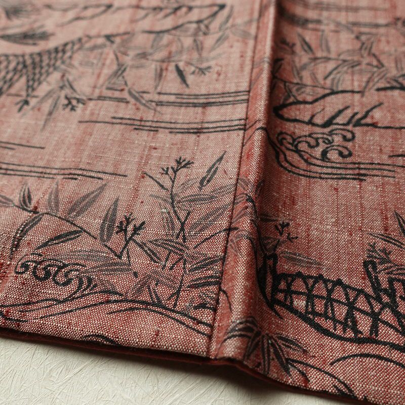 紬 良品 小紋柄 正絹 風景柄 袷仕立て 身丈159.5cm 裄丈64cm ピンク_画像10