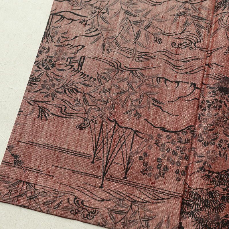 紬 良品 小紋柄 正絹 風景柄 袷仕立て 身丈159.5cm 裄丈64cm ピンク_画像11
