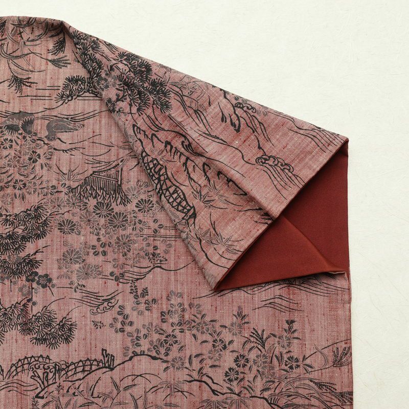 紬 良品 小紋柄 正絹 風景柄 袷仕立て 身丈159.5cm 裄丈64cm ピンク_画像13