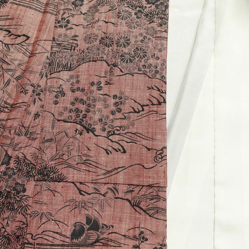 紬 良品 小紋柄 正絹 風景柄 袷仕立て 身丈159.5cm 裄丈64cm ピンク_画像16