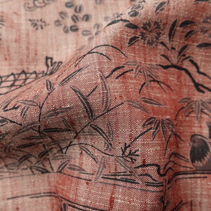 紬 良品 小紋柄 正絹 風景柄 袷仕立て 身丈159.5cm 裄丈64cm ピンク_画像20