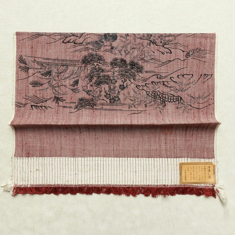 紬 良品 小紋柄 正絹 風景柄 袷仕立て 身丈159.5cm 裄丈64cm ピンク_画像21