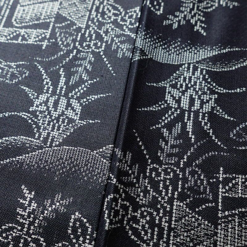 紬 しつけ糸付き 正絹 風景柄 袷仕立て 身丈156cm 裄丈64cm 青・紺_画像9