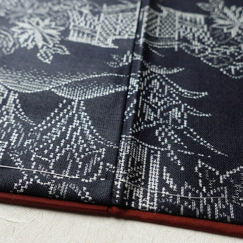 紬 しつけ糸付き 正絹 風景柄 袷仕立て 身丈156cm 裄丈64cm 青・紺_画像10